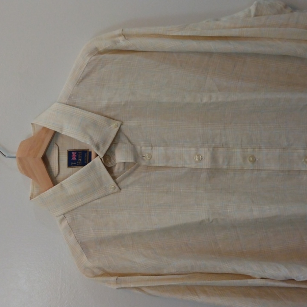 NWOT - T. Harris London XL White/Yellow/Blue Linen Shirt